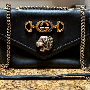 Gucci Rajah Black Shoulder Bag with Gold and Silver Details